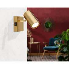 Nástěnné svítidlo, kov zlatý broušený, kolébkový vypínač, ŠxV:70x100mm, H:130mm, bez žárovky 1xGU10, max. 25W 230V