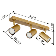 Stropní svítidlo, kov zlatý broušený, DxŠxV:410x60x120mm, bez žárovek 3xGU10, max. 35W 230V