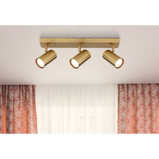 Stropní svítidlo, kov zlatý broušený, DxŠxV:410x60x120mm, bez žárovek 3xGU10, max. 35W 230V