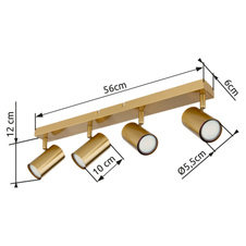 Stropní svítidlo, kov zlaté barvy broušený, DxŠxV:560x60x120mm, bez žárovek 4xGU10, max. 35W 230V
