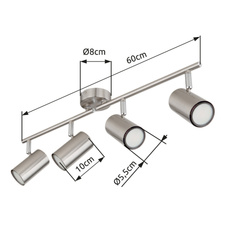 Stropní svítidlo, kov nikl, chrom, otočné, DxŠxV:600x80x145mm, bez žárovek 4xGU10, max. 25W 230V