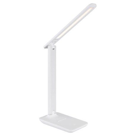 Stolní svítidlo, plast bílý, bílá imitace kůže, dotykové zapnutí/vypnutí, plynulá regulace dotykového stmívače, včetně adaptéru a USB kabelu, DxŠxV:280x115x500mm, včetně LED 5W 230V, zdroj 60-582lm, výstup 57-570lm, 2700/6500/4000K