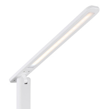 Stolní svítidlo, plast bílý, bílá imitace kůže, dotykové zapnutí/vypnutí, plynulá regulace dotykového stmívače, včetně adaptéru a USB kabelu, DxŠxV:280x115x500mm, včetně LED 5W 230V, zdroj 60-582lm, výstup 57-570lm, 2700/6500/4000K