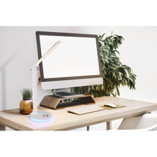 Stolní svítidlo, plast bílý, dotykové zapínání/vypínání, plynulá regulace dotykového stmívače, včetně adaptéru a kabelu USB, DxŠxV:280x150x500mm, délka kabelu 1200mm, včetně LED 5W + RGB LED 2W 230V, výstup 50-538lm, 2700/6500/4000K