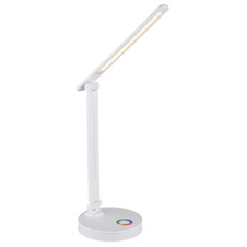 Stolní svítidlo, plast bílý, dotykové zapínání/vypínání, plynulá regulace dotykového stmívače, včetně adaptéru a kabelu USB, DxŠxV:280x150x500mm, délka kabelu 1200mm, včetně LED 5W + RGB LED 2W 230V, výstup 50-538lm, 2700/6500/4000K