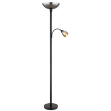 Stojací svítidlo, kov černý matný, sklo kouřové barvy, flexo, 2 vypínače, ø:300mm, V:1780mm, délka kabelu 1800mm, průměr vrchního skla je30cm a bočního skla je 8,5cm, bez žárovky 1xE27, max. 60W 230V, bez žárovky 1xE14, max. 40W 230V