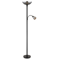 Stojací svítidlo, kov černý matný, sklo kouřové barvy, flexo, 2 vypínače, ø:300mm, V:1780mm, délka kabelu 1800mm, průměr vrchního skla je30cm a bočního skla je 8,5cm, bez žárovky 1xE27, max. 60W 230V, bez žárovky 1xE14, max. 40W 230V