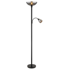 Stojací svítidlo, kov černý matný, sklo kouřové barvy, flexo, 2 vypínače, ø:300mm, V:1780mm, délka kabelu 1800mm, průměr vrchního skla je30cm a bočního skla je 8,5cm, bez žárovky 1xE27, max. 60W 230V, bez žárovky 1xE14, max. 40W 230V