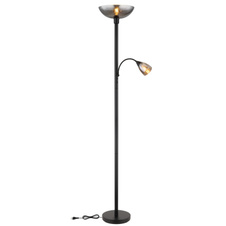 Stojací svítidlo, kov černý matný, sklo kouřové barvy, flexo, 2 vypínače, ø:300mm, V:1780mm, délka kabelu 1800mm, průměr vrchního skla je30cm a bočního skla je 8,5cm, bez žárovky 1xE27, max. 60W 230V, bez žárovky 1xE14, max. 40W 230V