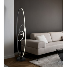 Stojací svítidlo, kov černý, hliník černý matný, plast bílý, kabel PVC černý, vyínač na kabelu, krokový spínač, fixace barev, paměťová funkce, DxŠxV:290x200x1220mm, délka kabelu 1800mm, včetně LED 39W 230V, výstup 1890lm, 2700/4000/6500K