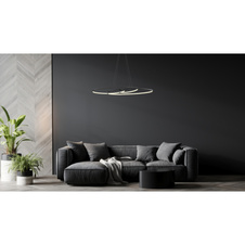 Závěsné svítidlo, kov černý, hliník černý matný, plast bílý, kabel PVC černý, několik úrovní přes nástěnný vypínač, fixace barev, paměťová funkce, DxŠxV:1000x360x1200mm, včetně LED 39W 230V, výstup 1880lm, zmena farby svetla 2700. 4000/6500K
