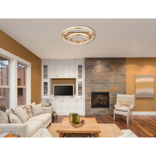 Stropní svítidlo, kov zlaté barvy, hliník zlaté barvy broušený, křišťály K5 čiré, akryl čirý, stmívatelné, několik úrovní pomocí nástěnného vypínače, paměť, dál.ovládání, ø:600mm, H:170mm, kroužek ø:40 a 60cm, LED 78W 230V 430-4143lm 2700-6000K