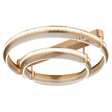 Stropní svítidlo, kov zlaté barvy, hliník zlaté barvy broušený, křišťály K5 čiré, akryl čirý, stmívatelné, několik úrovní pomocí nástěnného vypínače, paměť, dál.ovládání, ø:600mm, H:170mm, kroužek ø:40 a 60cm, LED 78W 230V 430-4143lm 2700-6000K