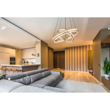 Závěsné svítidlo, kov zlaté barvy, hliník zlaté barvy broušený, křišťály K5 čiré, akryl čirý, stmívatelné, několik úrovní pomocí nástěnného vypínače, paměť, dál.ovládání, ø:600mm, H:1200mm, krouh ø:40 a 60cm, LED 78W 230V 430-4143lm 2700-6000K