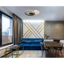 Stropní svítidlo, matný bílý kov, matný černý kov, akryl bílý, čiré plastové křišťály, DxŠxV:450x320x65mm, průměr kruhu: 1x16,2cm, 23,5cm, 32cm, včetně LED 18W 230V, zdroj 2196lm, výstup 1289lm, 3000K