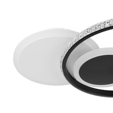 Stropní svítidlo, matný bílý kov, matný černý kov, akryl bílý, čiré plastové křišťály, DxŠxV:450x320x65mm, průměr kruhu: 1x16,2cm, 23,5cm, 32cm, včetně LED 18W 230V, zdroj 2196lm, výstup 1289lm, 3000K