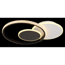 Stropní svítidlo, matný bílý kov, matný černý kov, akryl bílý, čiré plastové křišťály, DxŠxV:450x320x65mm, průměr kruhu: 1x16,2cm, 23,5cm, 32cm, včetně LED 18W 230V, zdroj 2196lm, výstup 1289lm, 3000K