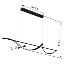 Závěsné svítidlo, kov černý, hliník černý matný, silikon bílý, kabel PVC černý, možnost nastavení výšky, DxŠxV:1200x200x1500mm, včetně LED 24W 230V, zdroj 3000lm, výstup 1000lm, 3000K