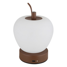 Nabíjecí stolní lampa, hnědý matný kov, plast bílý, černý PVC kabel, dotykové zapnutí/vypnutí, stmívatelné, plynulé dotykové stmívání, aku CR18650 1200mAh 3,7V, doba nabíjení cca 3 hod., ø:120mm, V:165mm, LED 2W 230V 90lm 2700/6500/4000K