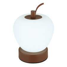 Nabíjecí stolní lampa, hnědý matný kov, plast bílý, černý PVC kabel, dotykové zapnutí/vypnutí, stmívatelné, plynulé dotykové stmívání, aku CR18650 1200mAh 3,7V, doba nabíjení cca 3 hod., ø:120mm, V:165mm, LED 2W 230V 90lm 2700/6500/4000K