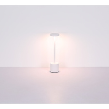 Nabíjecí stolní lampa, kov matný nikl, plast bílý, dotykové zapnutí/vypnutí, plynulé dotykové stmívání, aku CR18650 1200mAh 3,7V, doba nabíjení cca 4 hod., doba svícení cca 6 hod., ø:80mm, V:340mm, LED 1,2W 230V 138lm 2000/7000/3500K.