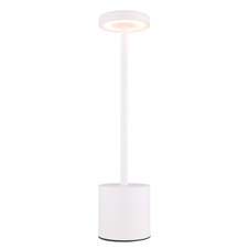 Nabíjecí stolní lampa, kov bílý, plast bílý, dotykové zapnutí/vypnutí, plynulé dotykové stmívání, aku CR18650 1200mAh 3,7V, doba nabíjení cca 4 hod., doba svícení cca 6 hod., ø:80mm, V:340mm LED 1,2W 230V 138lm 2000/7000/3500K.