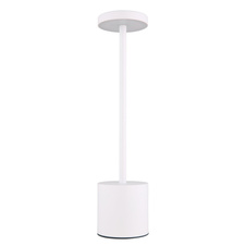 Nabíjecí stolní lampa, kov bílý, plast bílý, dotykové zapnutí/vypnutí, plynulé dotykové stmívání, aku CR18650 1200mAh 3,7V, doba nabíjení cca 4 hod., doba svícení cca 6 hod., ø:80mm, V:340mm LED 1,2W 230V 138lm 2000/7000/3500K.