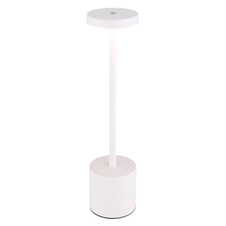 Nabíjecí stolní lampa, kov bílý, plast bílý, dotykové zapnutí/vypnutí, plynulé dotykové stmívání, aku CR18650 1200mAh 3,7V, doba nabíjení cca 4 hod., doba svícení cca 6 hod., ø:80mm, V:340mm LED 1,2W 230V 138lm 2000/7000/3500K.