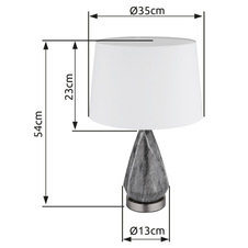 Stolní svítidlo, kov nikl, textil bílý, kabel textil černý, kolébkový vypínač na kabelu, kovový podstavec mramorového vzhledu, ø:350mm, V:540mm, délka kabelu 1500mm, bez žárovky 1xE27, max. 40W 230V