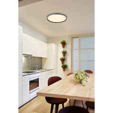 Stropní svítidlo, broušený hliník šedý, akryl bílý, silikon bílý, stmívatelné, několik úrovní pomocí nástěnného vypínače, paměť, dál.ovládání, 2xAAA, ø:400mm, H:55mm, včetně LED 38W 230V, výstup 250-1955lm, změna barvy barvy světla 2700-6000K