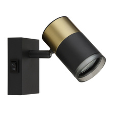 Nástěnné svítidlo, kov černý, hliník měděný a černý, plast kouřový, kolébkový vypínač, ŠxV:0x90mm, V:120mm, bez žárovky 1xGU10, max. 25W 230V