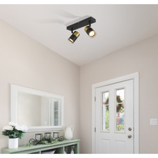 Nástěnné svítidlo, kov černý, hliník měděný a černý, plast kouřový, DxŠxV:260x60x120mm, bez žárovek 2xGU10, max. 25W 230V