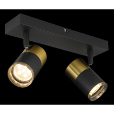 Nástěnné svítidlo, kov černý, hliník měděný a černý, plast kouřový, DxŠxV:260x60x120mm, bez žárovek 2xGU10, max. 25W 230V