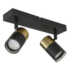 Nástěnné svítidlo, kov černý, hliník měděný a černý, plast kouřový, DxŠxV:260x60x120mm, bez žárovek 2xGU10, max. 25W 230V