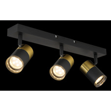 Stropní svítidlo, kov černý, hliník měděný a černý, plast kouřový, DxŠxV:410x60x120mm, bez žárovek 3xGU10, max. 25W 230V
