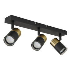 Stropní svítidlo, kov černý, hliník měděný a černý, plast kouřový, DxŠxV:410x60x120mm, bez žárovek 3xGU10, max. 25W 230V