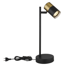 Stolní svítidlo, kov černý, hliník měděný matný, hliník černý matný, plast kouřový, kabel PVC černý, kolébkový vypínač na kabelu, DxŠxV:132x120x350mm, délka kabelu 1500mm, bez žárovky 1xGU10 LED max. 5W 230V