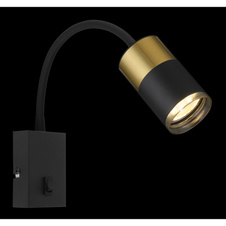 Nástěnné svítidlo, kov černý, hliník měděný matný, hliník černý matný, plast kouřový, kabel PVC černý, kolébkový vypínač, flexo, ŠxV:70x430mm, H:330mm, délka kabelu 1500mm, bez žárovky 1xGU10 max. 25W 230V