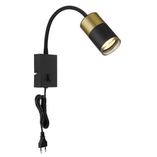 Nástěnné svítidlo, kov černý, hliník měděný matný, hliník černý matný, plast kouřový, kabel PVC černý, kolébkový vypínač, flexo, ŠxV:70x430mm, H:330mm, délka kabelu 1500mm, bez žárovky 1xGU10 max. 25W 230V