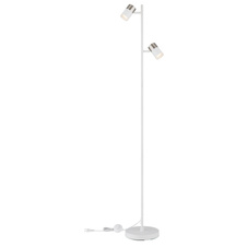 Stojací svítidlo, matný bílý kov, hliník nikl, matný bílý hliník, průhledný plast, bílý PVC kabel, vyínač na kabelu, DxŠxV:215x230x1540mm, délka kabelu 1800mm, bez žárovek 2xGU10 LED, max. 5W 230V