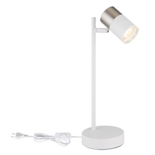 Stolní svítidlo kov bílý, hliník nikl, hliník bílý, plast průhledný, kabel PVC bílý, kolébkový vypínač na kabelu, DxŠxV:132x120x350mm, délka kabelu 1500mm, bez žárovky 1xGU10 LED, max. 5W 230V
