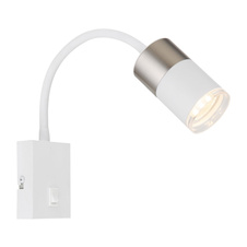 Nástěnné svítidlo, kov bílý, hliník nikl matný, hliník bílý, plast průhledný, kabel PVC bílý, kolébkový vypínač, flexo, ŠxV:70x430mm, H:330mm, délka kabelu 1500mm, bez žárovky 1xGU10, max. 25W 230V