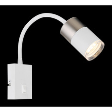 Nástěnné svítidlo, kov bílý, hliník nikl matný, hliník bílý, plast průhledný, kabel PVC bílý, kolébkový vypínač, flexo, ŠxV:70x430mm, H:330mm, délka kabelu 1500mm, bez žárovky 1xGU10, max. 25W 230V