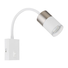 Nástěnné svítidlo, kov bílý, hliník nikl matný, hliník bílý, plast průhledný, kabel PVC bílý, kolébkový vypínač, flexo, ŠxV:70x430mm, H:330mm, délka kabelu 1500mm, bez žárovky 1xGU10, max. 25W 230V