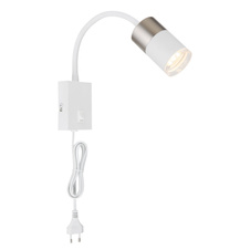 Nástěnné svítidlo, kov bílý, hliník nikl matný, hliník bílý, plast průhledný, kabel PVC bílý, kolébkový vypínač, flexo, ŠxV:70x430mm, H:330mm, délka kabelu 1500mm, bez žárovky 1xGU10, max. 25W 230V