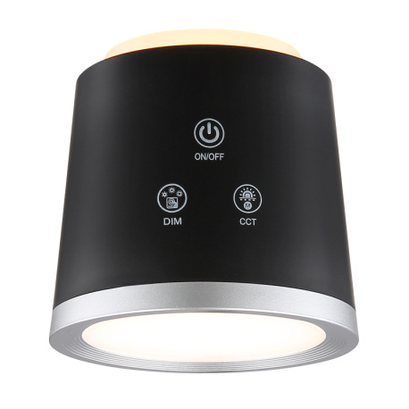 Nabíjecí stolní lampa, hliník/plast černý, satin., stříbrný, dotykové zapnutí/vypnutí/plynulé stmívání, paměť, aku CR18650 1500mAh 3,7V, doba nabíjení cca 2,5hod, doba svícení cca 5hod, DxŠxV:157x138x446mm, LED 6W 230V 12-230lm 3000/4000/6500K