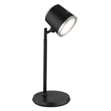 Nabíjecí stolní lampa, hliník/plast černý, satin., stříbrný, dotykové zapnutí/vypnutí/plynulé stmívání, paměť, aku CR18650 1500mAh 3,7V, doba nabíjení cca 2,5hod, doba svícení cca 5hod, DxŠxV:157x138x446mm, LED 6W 230V 12-230lm 3000/4000/6500K