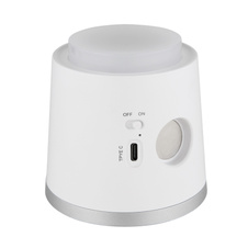 Nabíjecí stolní lampa, hliník/plast bílý, satin., stříbrný, dotykové zapnutí/vypnutí/plynulé stmívání, paměť, aku CR18650 1500mAh 3,7V, doba nabíjení cca 2,5hod, doba svícení cca 5hod, DxŠxV::157x138x446mm, LED 6W 230V 12-230lm 3000/4000/6500K