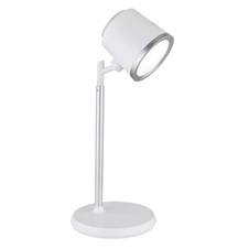 Nabíjecí stolní lampa, hliník/plast bílý, satin., stříbrný, dotykové zapnutí/vypnutí/plynulé stmívání, paměť, aku CR18650 1500mAh 3,7V, doba nabíjení cca 2,5hod, doba svícení cca 5hod, DxŠxV::157x138x446mm, LED 6W 230V 12-230lm 3000/4000/6500K