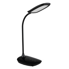 Stolní svítidlo, plast černý, satin., matný černý silikon, dotykové zapnutí/vypnutí/plynulé stmívání, paměť, noční světlo, včetně adaptéru, Flexo, DxŠxV:280x136x400mm, délka kabelu 1300mm, včetně LED 9W 230V,výstup 39-520lm, 3000/4000/6500K